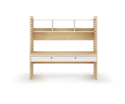 Bureau à Hauteur Réglable Duncan Bois et Blanc. Assis ou Debout