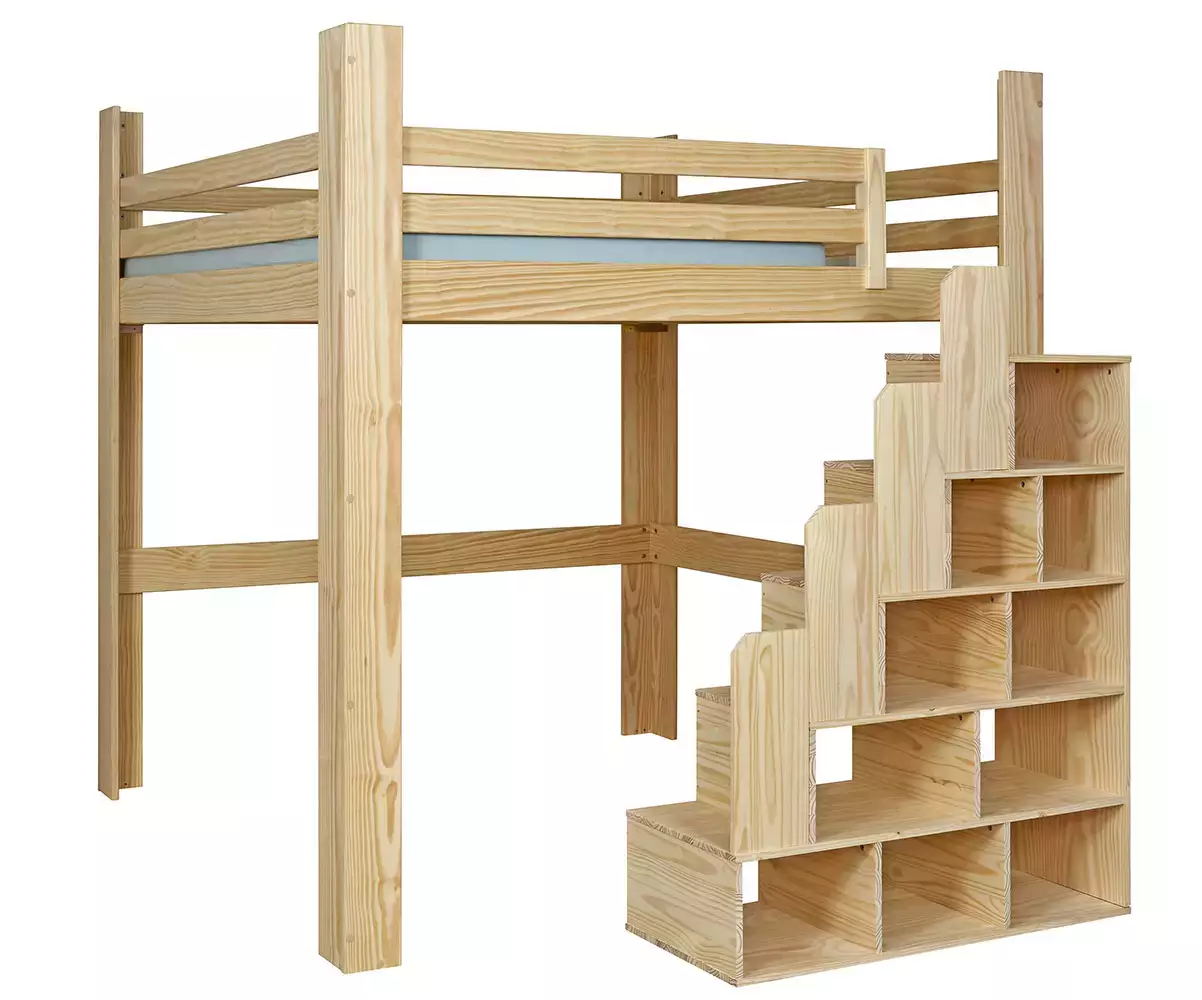 Lit mezzanine Palomar 200x200 bois en version basse Lit mezzanine Palomar 200x200 bois en version basse
