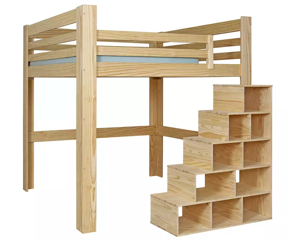 Lit mezzanine Palomar 200x200 bois en version basse avec lot de 3 gardes corps en option Lit mezzanine Palomar 200x200 bois en version basse avec lot de 3 gardes corps en option