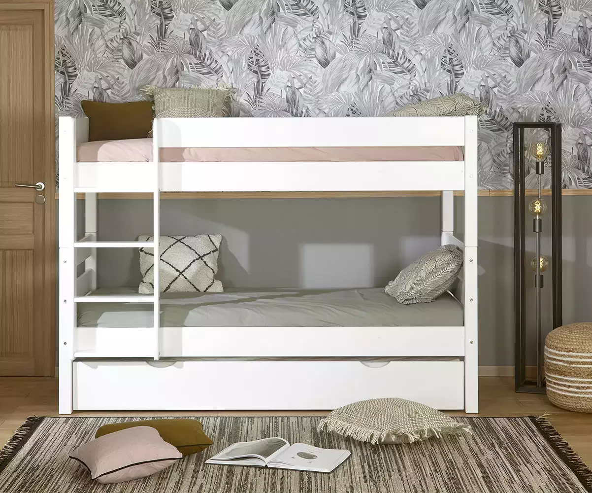 Lit superposé Écrin blanc avec 2 matelas Lit superposé Écrin blanc avec 2 matelas