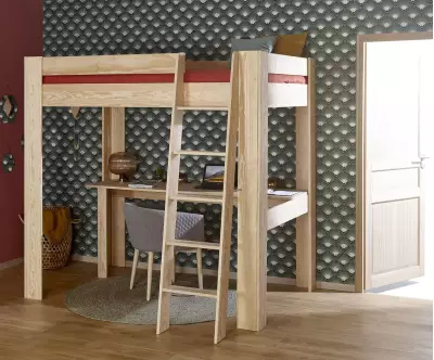 Lit mezzanine Paros 1 place bois naturel avec bureau