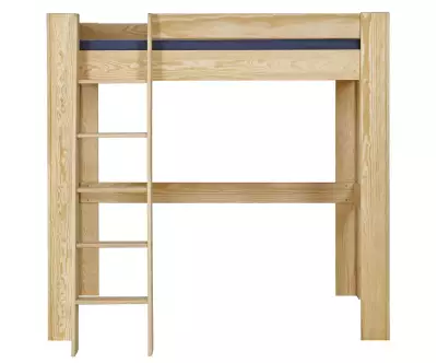 Lit mezzanine Paros avec échelle bois naturel en bois massif