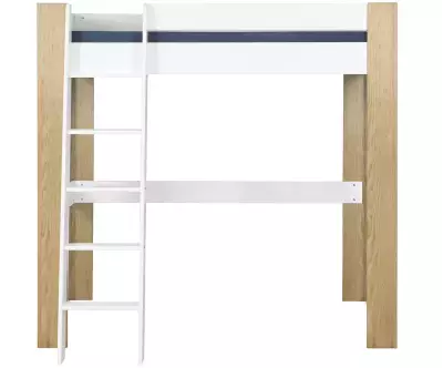 Lit mezzanine Paros avec échelle bois naturel et blanc en bois massif