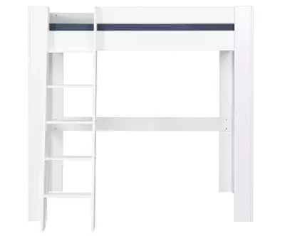 Lit mezzanine double Paros avec échelle blanc en bois massif