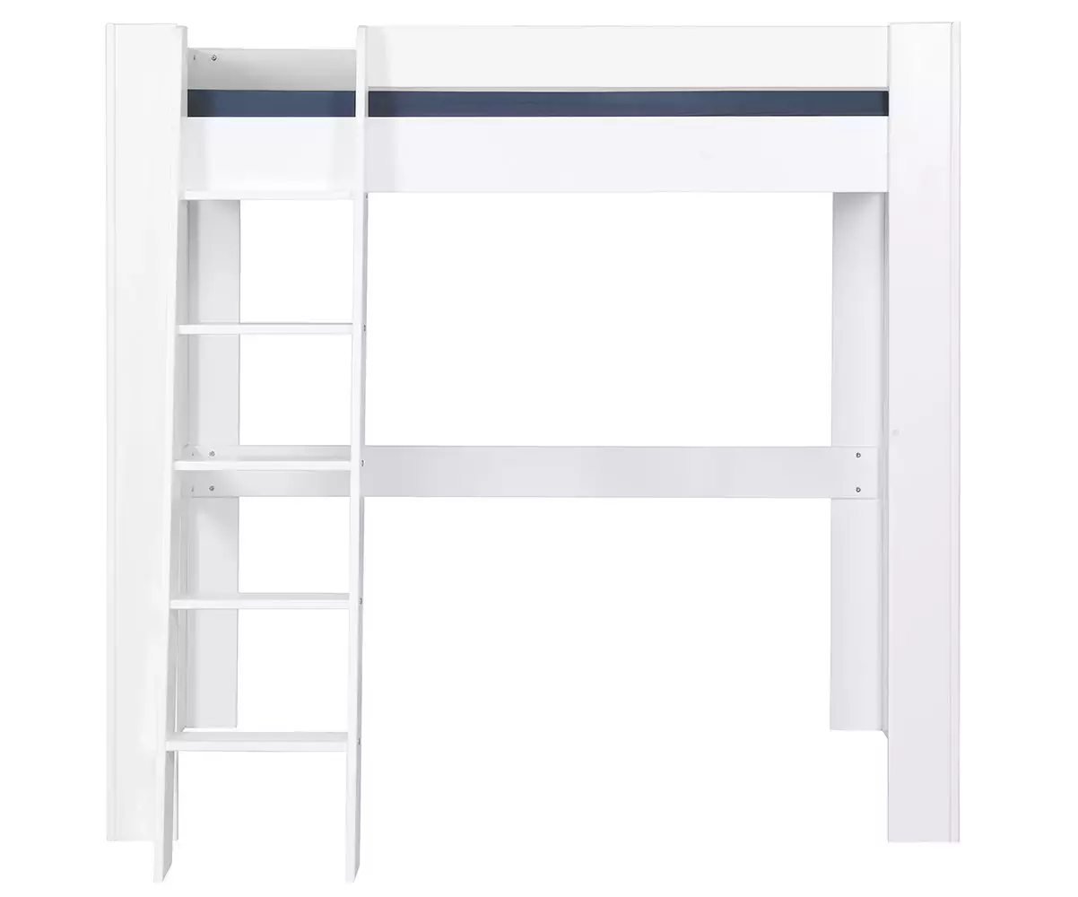 Lit mezzanine double Paros avec échelle blanc en bois massif Lit mezzanine double Paros avec échelle blanc en bois massif