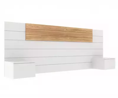 Tête de lit Joran blanche et bois avec chevets