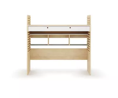Bureau à Hauteur Réglable Duncan Bois et Blanc. Assis ou Debout
