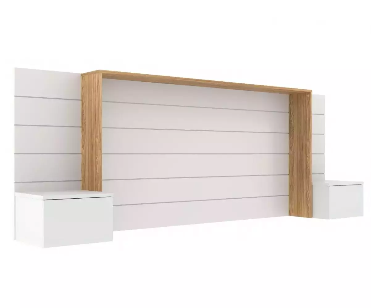 Tête de lit Hegoa avec encadrement bois et chevets Tête de lit Hegoa avec encadrement bois et chevets