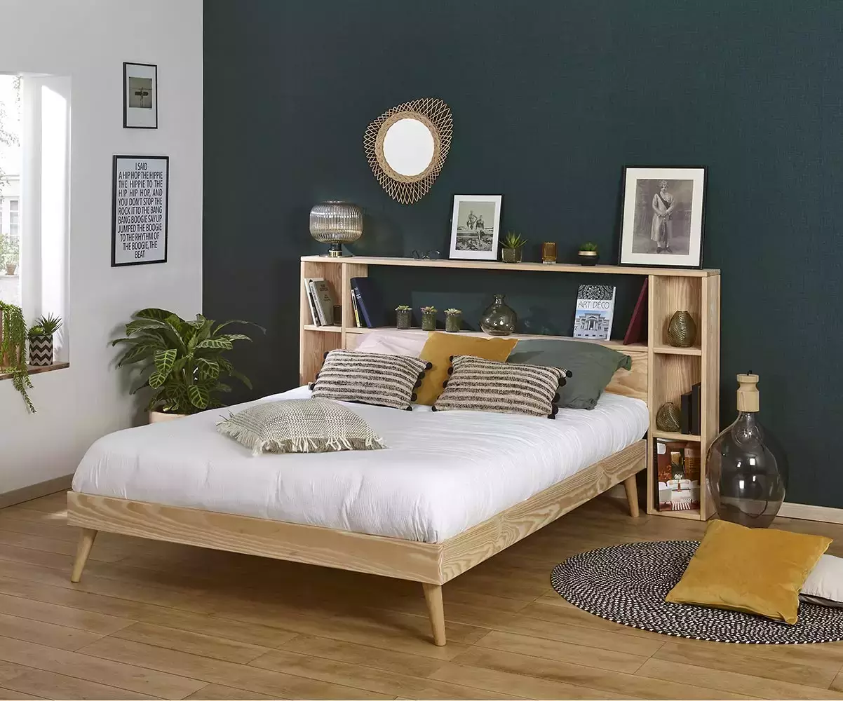 Lit euphor avec tête de lit bois naturel Lit euphor avec tête de lit bois naturel