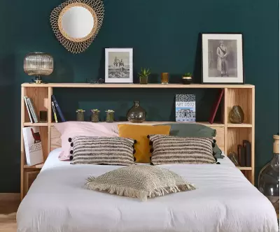 lit euphor avec tête de lit rangement bois naturel
