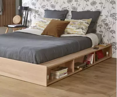 Lit 2 places en bois massif naturel avec rangements