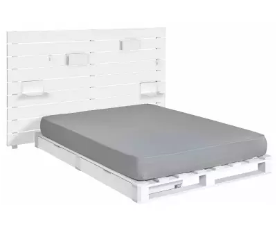 Lit Corfou blanc avec matelas et tête de lit