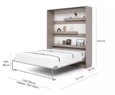 Dimensions du lit escamotable ouvert Selene
