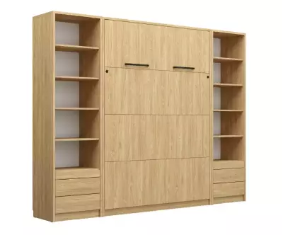 Lit escamotable Sélène fermé avec bureau chêne clair