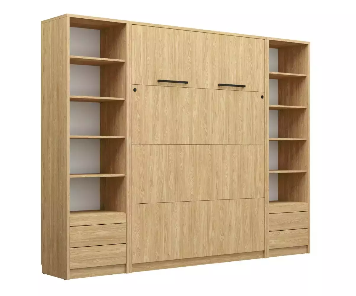 Lit escamotable Sélène fermé avec bureau chêne clair Lit escamotable Sélène fermé avec bureau chêne clair