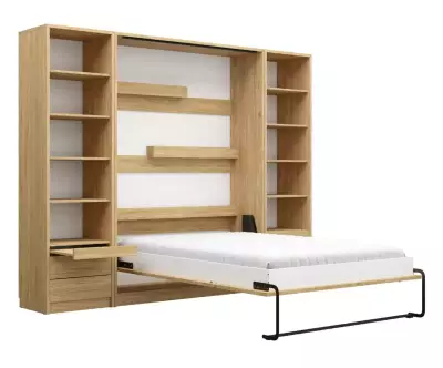 Lit escamotable Sélène ouvert avec bureau chêne clair