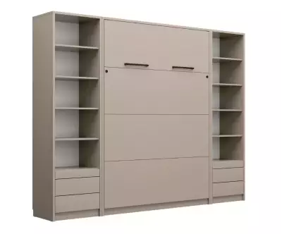 Lit escamotable Sélène fermé avec bureau taupe