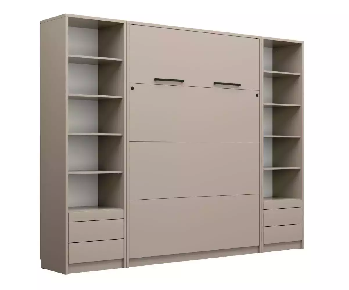 Lit escamotable Sélène fermé avec bureau taupe Lit escamotable Sélène fermé avec bureau taupe