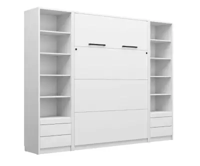 Lit escamotable Sélène fermé avec bureau blanc