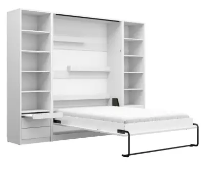 Lit escamotable Sélène ouvert avec bureau blanc