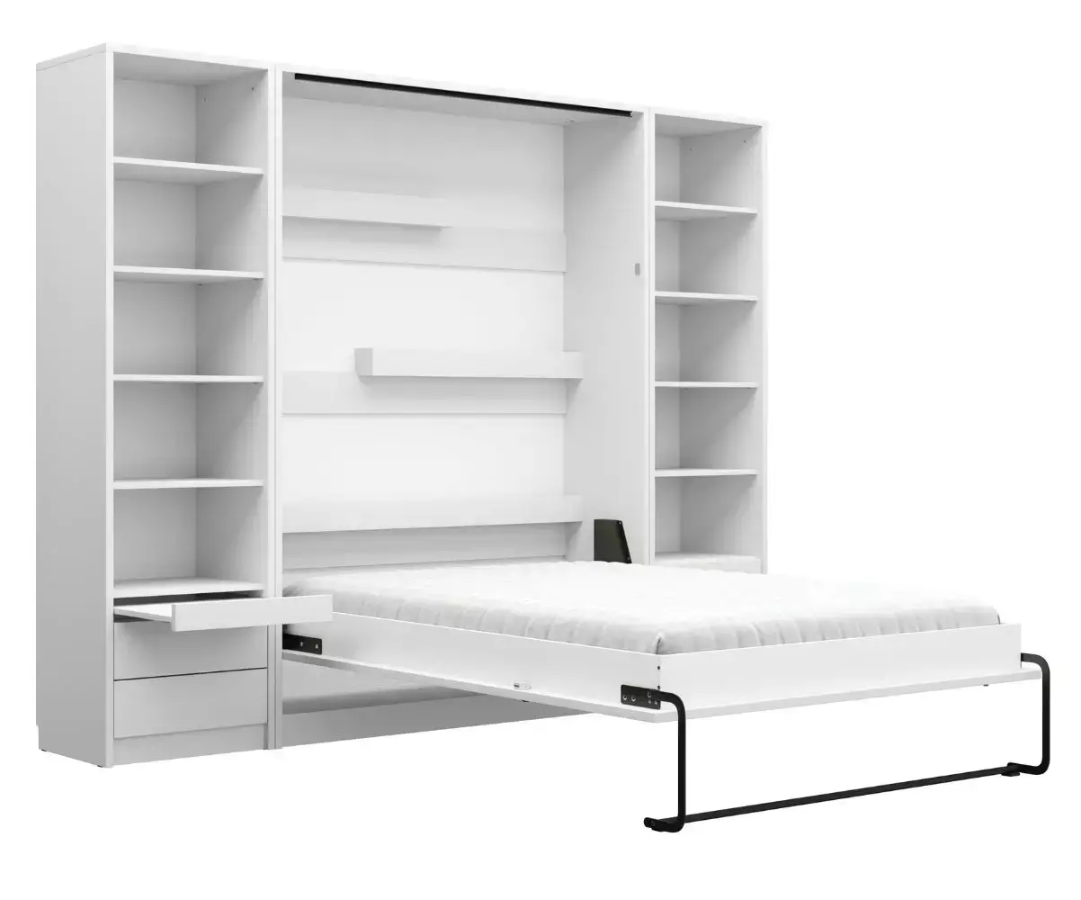 Lit escamotable Sélène ouvert avec bureau blanc Lit escamotable Sélène ouvert avec bureau blanc