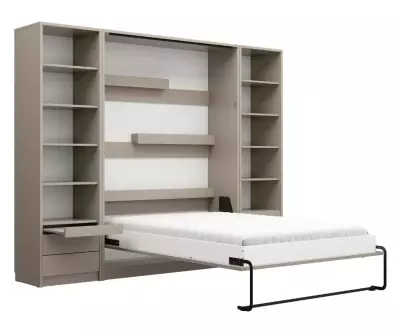 Lit escamotable Sélène ouvert avec bureau taupe
