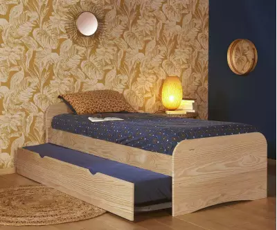 Lit Néo avec sommier gigogne ouvert bois naturel