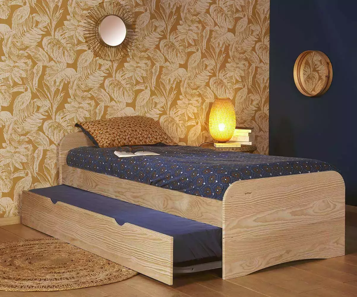 Lit 1 place bois naturel avec sommier gigogne bois naturel Lit 1 place bois naturel avec sommier gigogne bois naturel