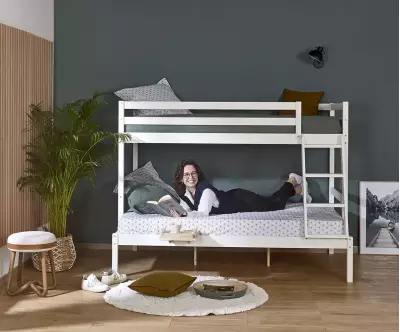 Lit Superposé avec matelas en bois massif blanc