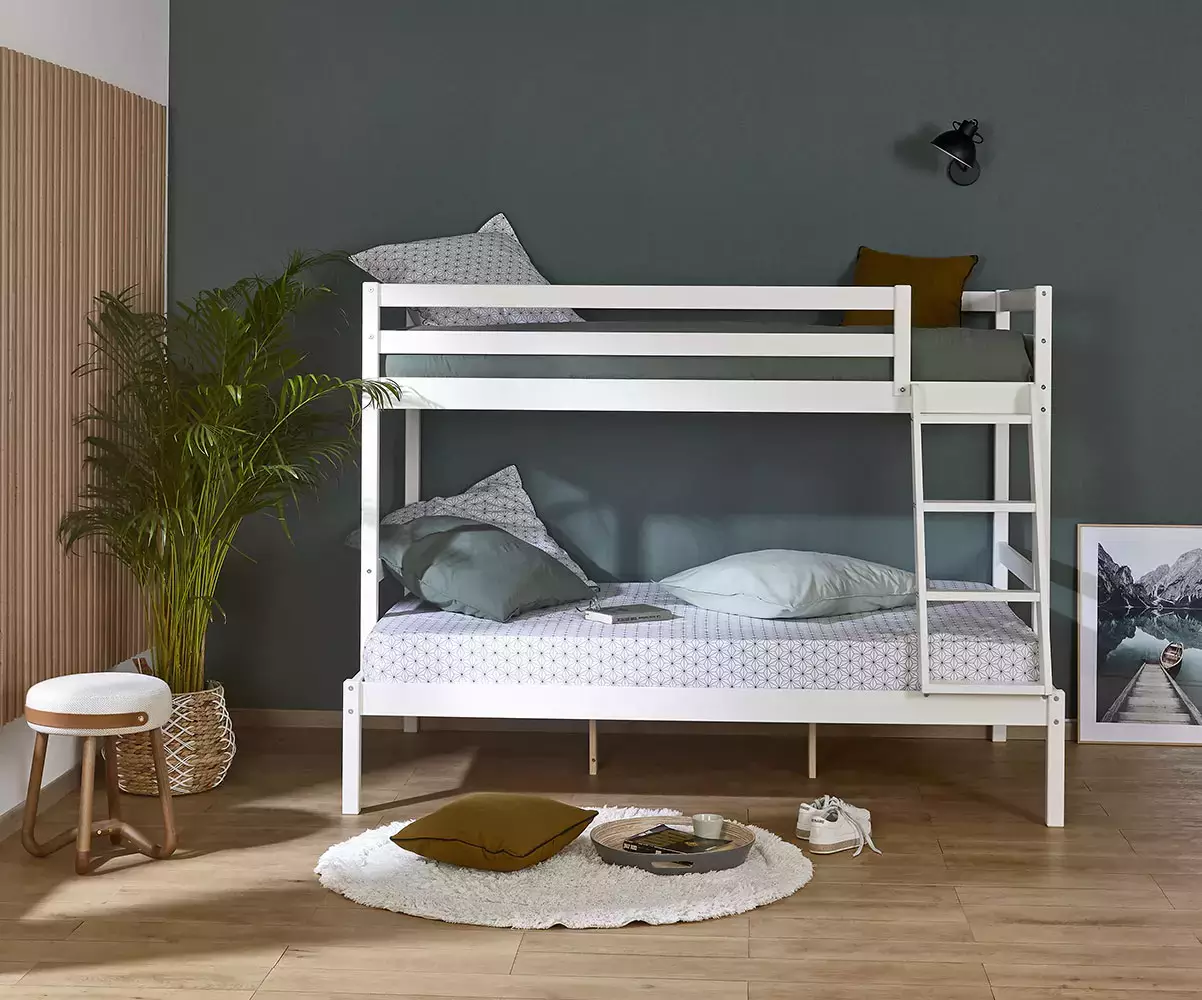 Lit superposé Nazaré blanc 3 couchages avec matelas Lit superposé Nazaré blanc 3 couchages avec matelas