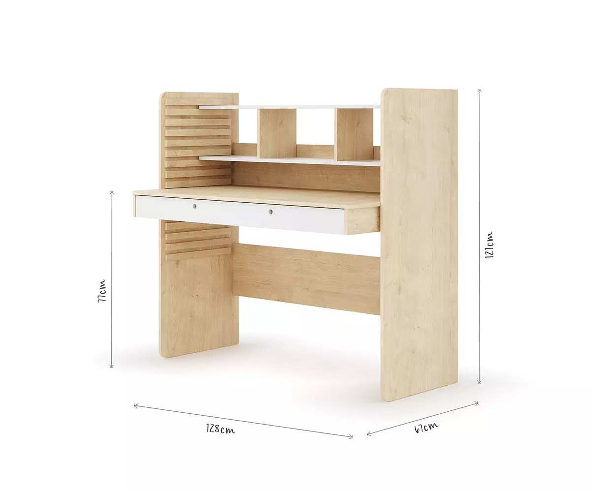Bureau à Hauteur Réglable Duncan Bois et Blanc. Assis ou Debout Bureau à Hauteur Réglable Duncan Bois et Blanc. Assis ou Debout