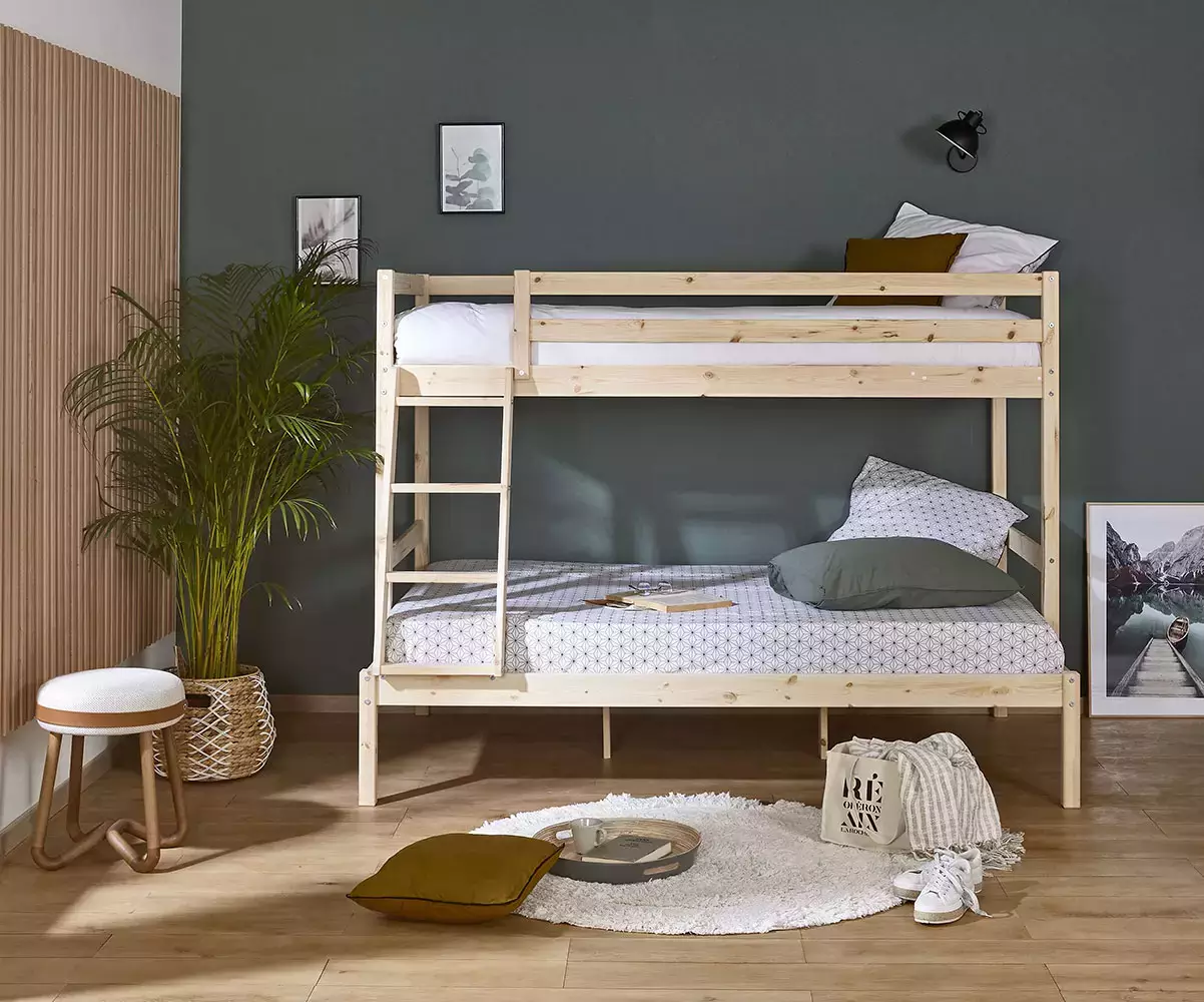 Lit superposé Nazaré bois naturel avec matelas Lit superposé Nazaré bois naturel avec matelas