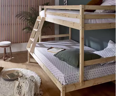 Détail du lit superposé Nazaré bois naturel avec matelas