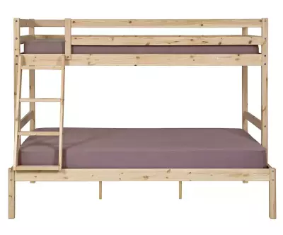 Lit superposé Nazaré bois naturel avec échelle à gauche et matelas