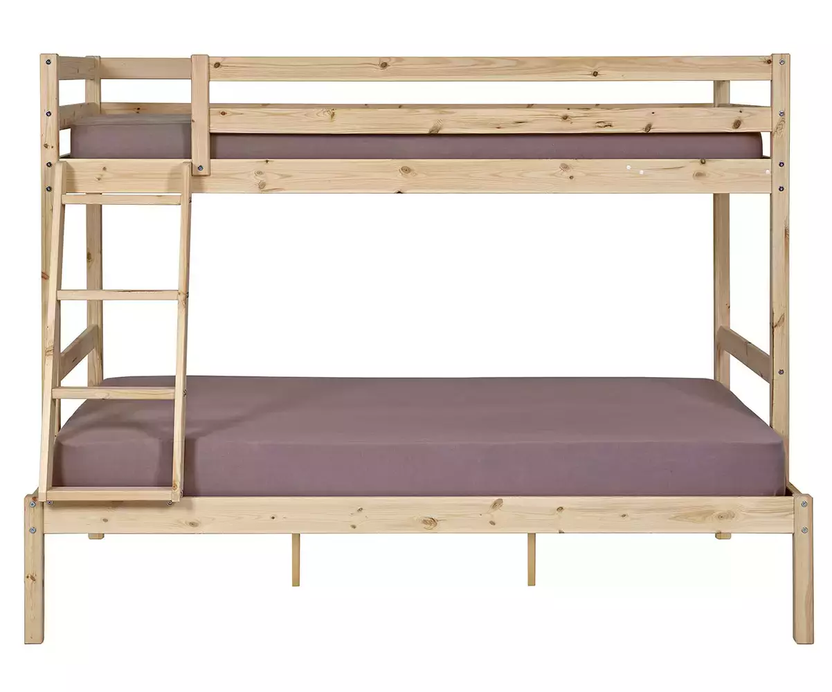 Lit superposé Nazaré bois naturel avec échelle à gauche et matelas Lit superposé Nazaré bois naturel avec échelle à gauche et matelas