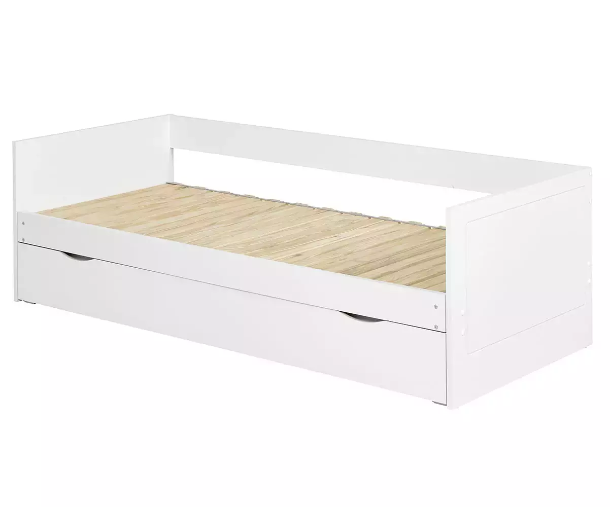 Lit gigogne Waris blanc avec sommier gigogne peigne en bois
