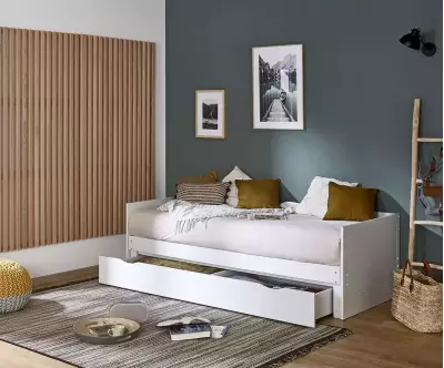 Lit gigogne Waris avec matelas et tiroir ouvert