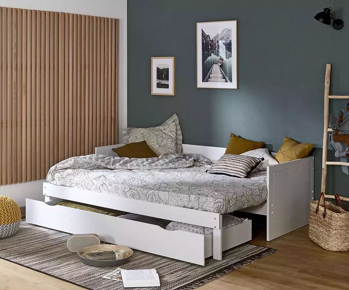 Pack lit gigogne avec sommier gigogne et tiroirs ouverts avec matelas Pack lit gigogne avec sommier gigogne et tiroirs ouverts avec matelas