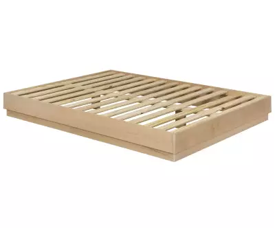 Lit double couchage Lakana en hêtre avec sommier à lattes
