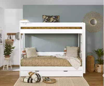 Lit superposé gigogne blanc Lakota de face avec matelas