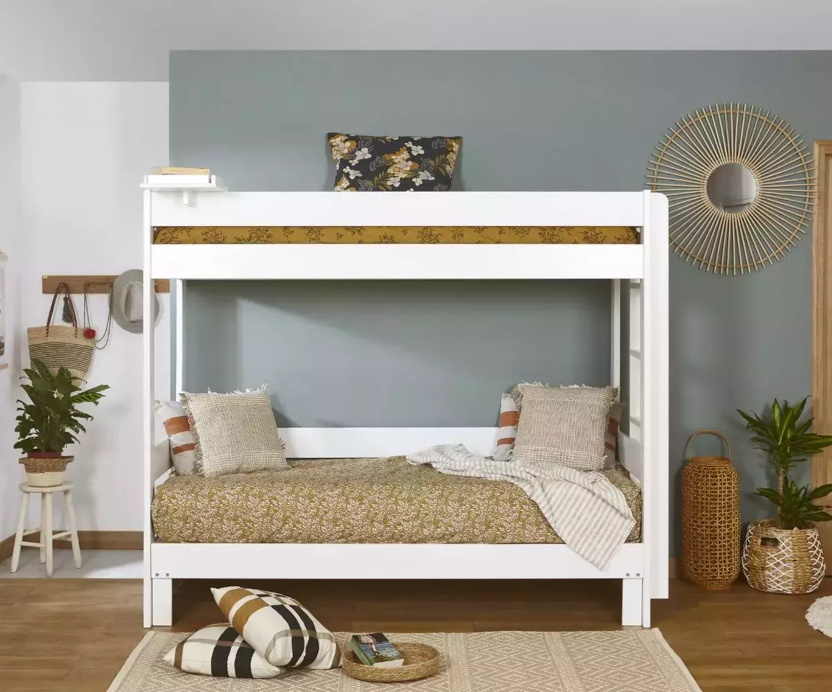 Lit superposé gigogne blanc Lakota sans tiroir avec matelas Lit superposé gigogne blanc Lakota sans tiroir avec matelas