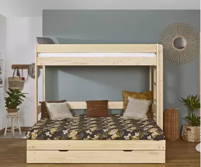 Lit superposé gigogne bois Lakota lit ouvert avec matelas