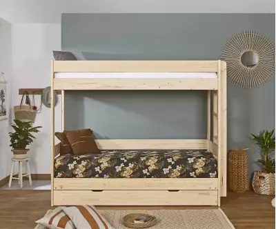 Lit superposé gigogne bois Lakota de face avec matelas
