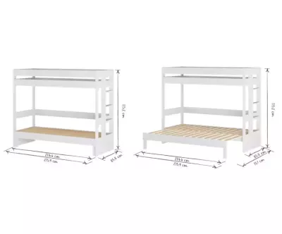 Lit superposé gigogne blanc Lakota dimensions ouvert