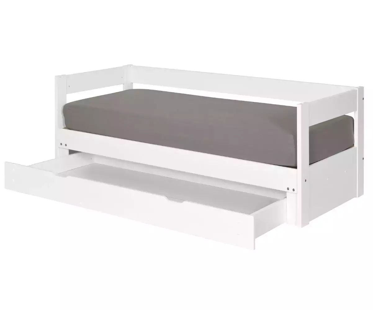 Lit gigogne Lakota blanc 80x200 tiroir ouvert Lit gigogne Lakota blanc 80x200 tiroir ouvert