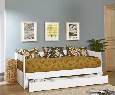 Lit gigogne Lakota blanc tiroir ouvert avec matelas