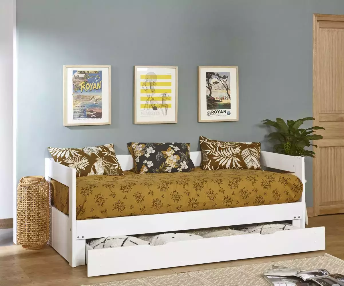 Lit gigogne Lakota blanc tiroir ouvert avec matelas Lit gigogne Lakota blanc tiroir ouvert avec matelas