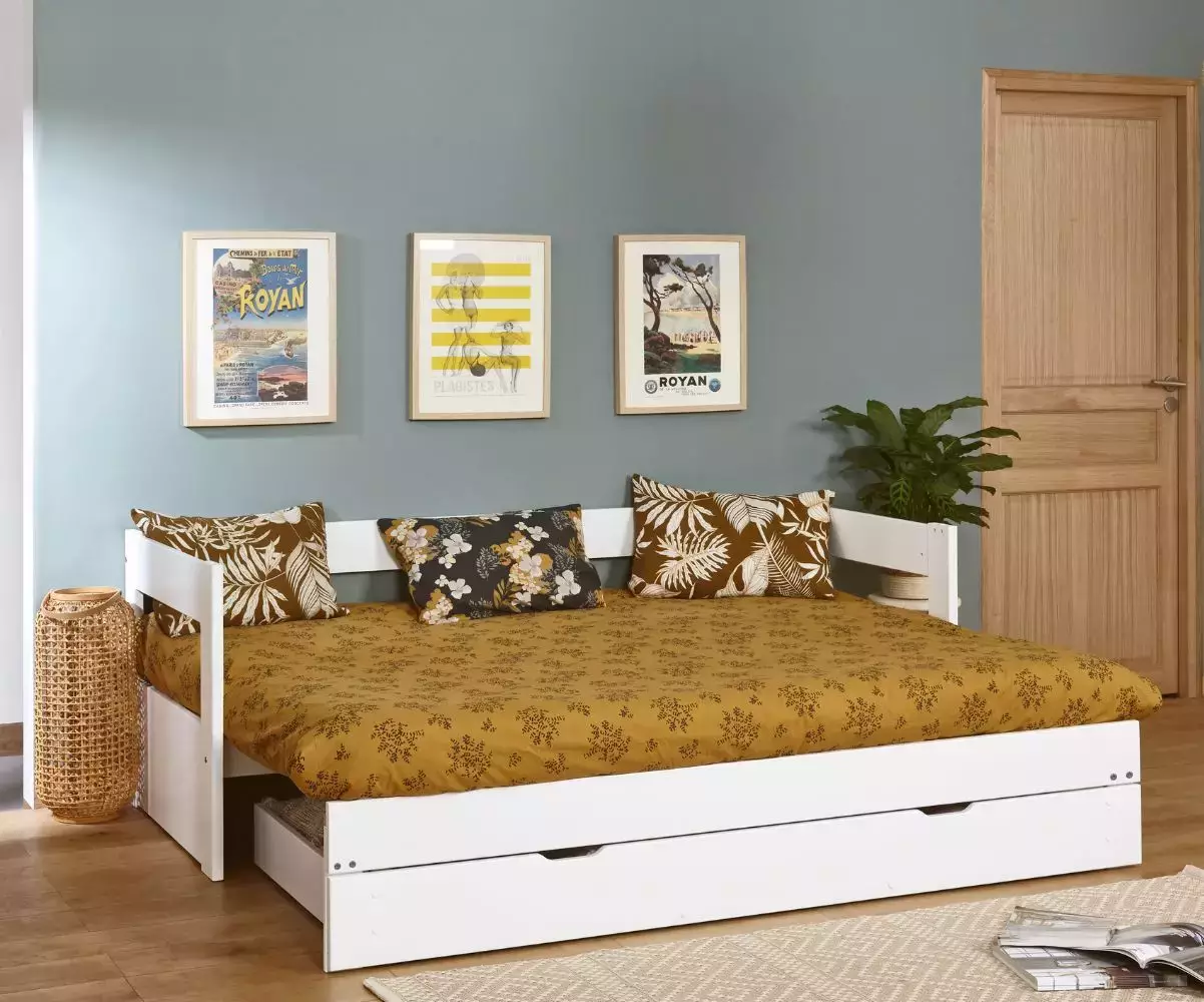 Lit gigogne Lakota blanc ouvert avec matelas Lit gigogne Lakota blanc ouvert avec matelas