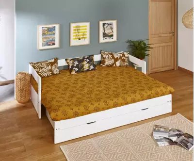 Lit gigogne Lakota blanc 2 places avec matelas
