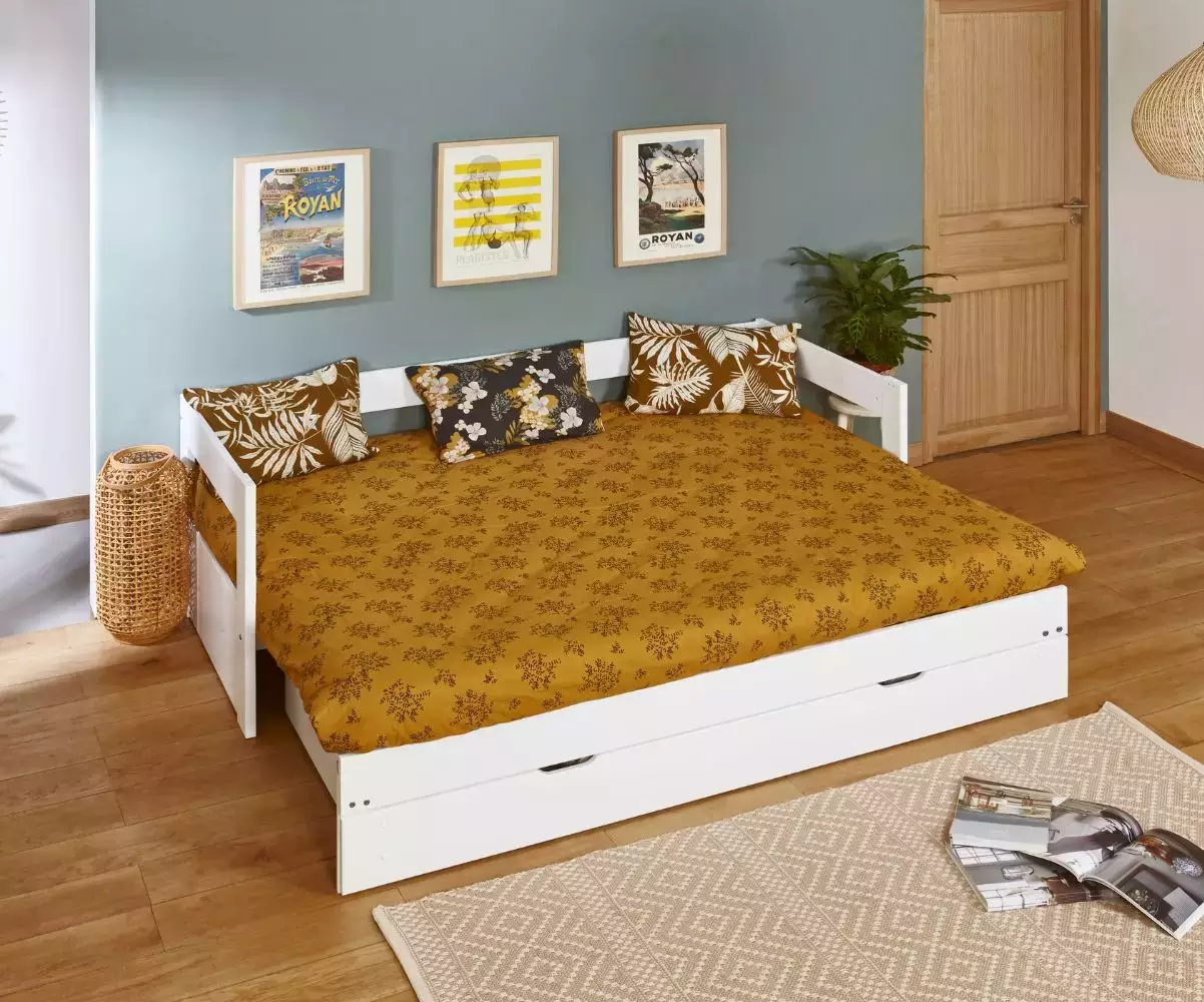 Lit gigogne Lakota blanc 2 places avec matelas Lit gigogne Lakota blanc 2 places avec matelas